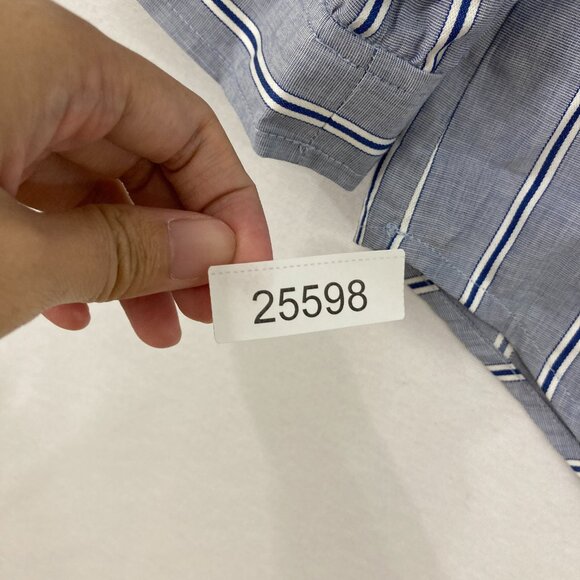 Draper James size 14 Blue Gray Striped Preppy Puff Sleeve Blouse Office Work - Picture 10 of 10